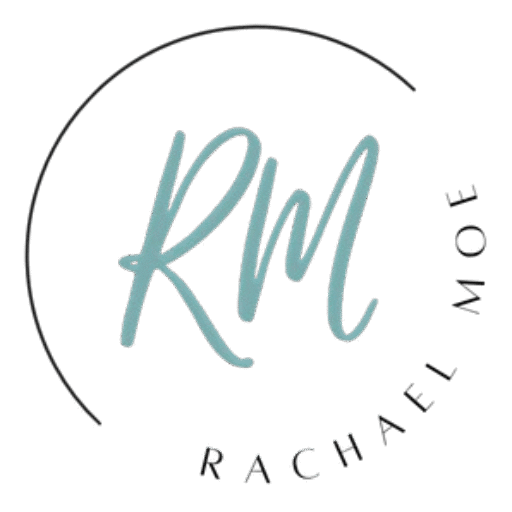 Logo with "RM" initials in a half circle with the other half spelling out "Rachael Moe"